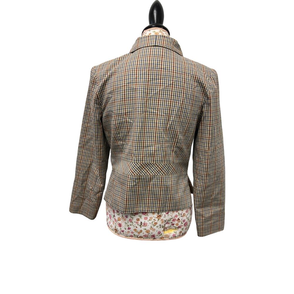 🧥 Petite Sophisticate Plaid Jacket US 8 Vintage 90s Preppy Zip Cotton Coat - Picture 3 of 4